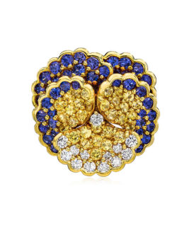 Vintage Small Pansy Brooch with Purple and Yellow Sapphires