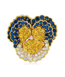 Vintage Jean Vitau Large Pansy Brooch with Blue and Yellow Sapphires