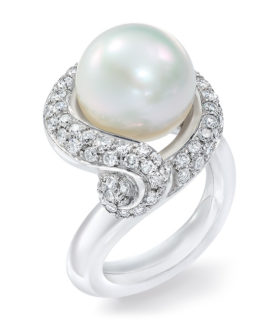 South Sea Pearl and Diamond Swirl Ring