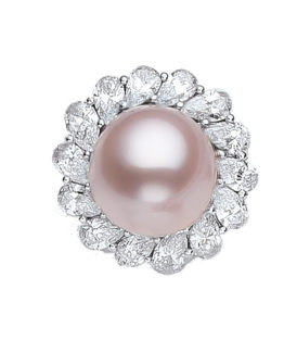 Pink Kasumiga Pearl and Diamond Ring