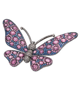 Pink and Blue Sapphire Butterfly Brooch