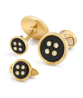 Button Motif Cufflinks with Diamonds and Onyx