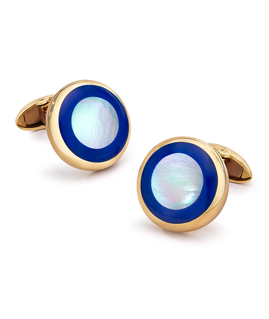 Round Cufflinks with Mother-of-Pearl and Lapis Lazuli