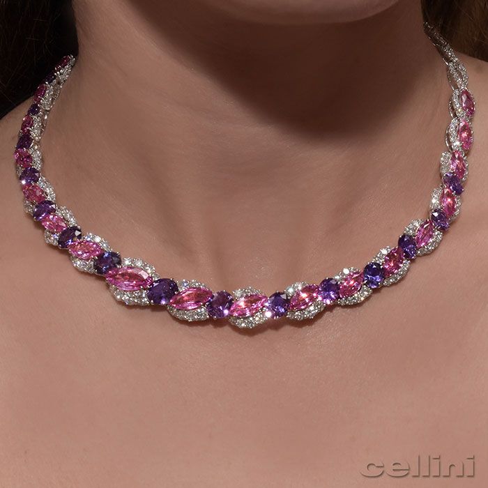 Pink and Purple Sapphire and Diamond Necklace