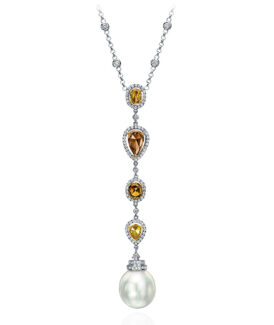 Fancy Color Diamond and Pearl Drop Necklace