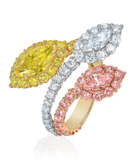 Tri-Color Marquise Diamond Crossover Ring