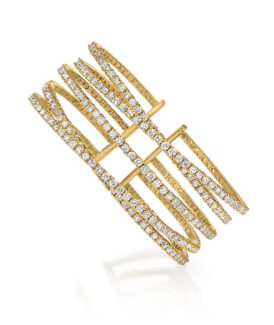 Yellow Gold Diamond Crossover Cuff Bracelet