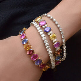 Yellow Gold Multi-Color Oval Sapphire Bracelet