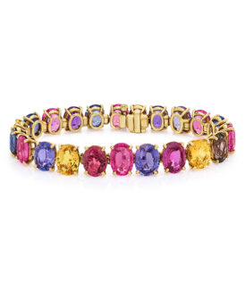 Yellow Gold Multi-Color Oval Sapphire Bracelet