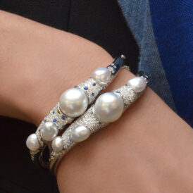 Baroque Pearl, Diamond and Sapphire Bangle