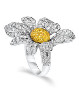 White and Yellow Diamond Flower Ring