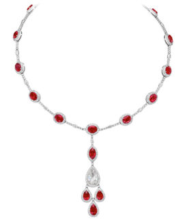 Ruby and Oval Diamond Drop Necklace