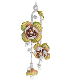 Diamond and Enamel Flower Pendant