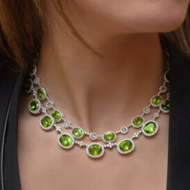 Oval Peridot Necklace With Bezel Set Diamonds