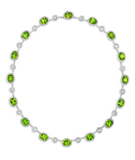 Oval Peridot Necklace With Bezel Set Diamonds