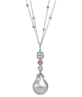 Fancy Baroque Pearl and Pink Diamond Pendant Necklace