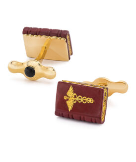 Brown Jasper Book Cufflinks with Caduceus Symbol