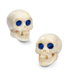 Mammoth Bone Skull Cufflinks with Sapphire Eyes