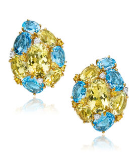 Oval Lemon Quartz and Blue Topaz Earrings