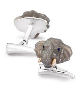 Carved Moonstone Elephant Cufflinks with Sapphires