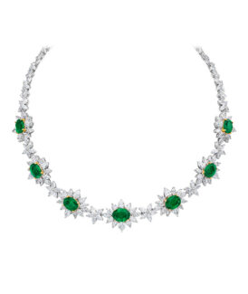 Oval Emerald and Diamond Necklace