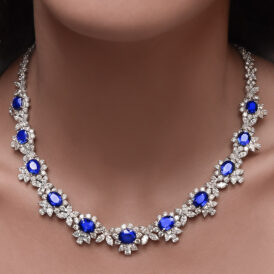 Sapphire and Diamond Cluster Necklace