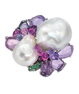 Baroque Pearl and Multi-Color Sapphire Ring