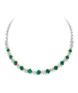 Emerald-Cut Emerald and Diamond Necklace