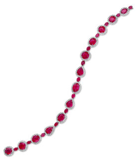 Oval-Cut and Pear-Shaped Ruby and Diamond Bracelet