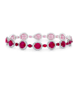 Oval-Cut and Pear-Shaped Ruby and Diamond Bracelet