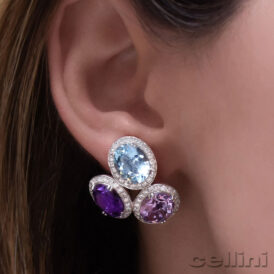 Amethyst and Blue Topaz Cluster Earrings
