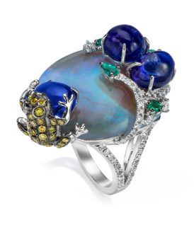 Frog Opal and Sapphire Ring