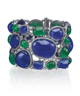 Cabochon Emerald and Tanzanite Bracelet