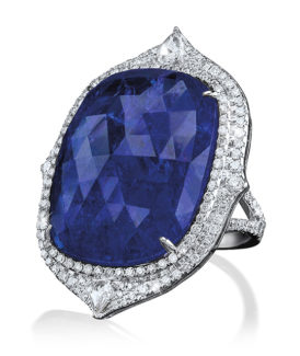 Faceted Cabochon Tanzanite and Diamond Ring