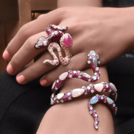 Ruby and Opal Snake Cuff
