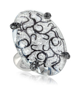 Black and White Diamond Arabesques Oval Ring