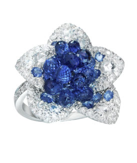 Blue Sapphire Briolette Blossom Ring