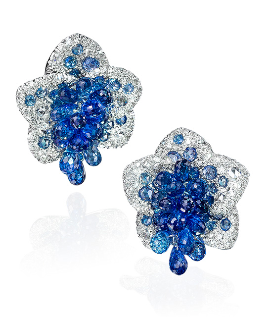 Blue Sapphire Briolette Flower Earrings