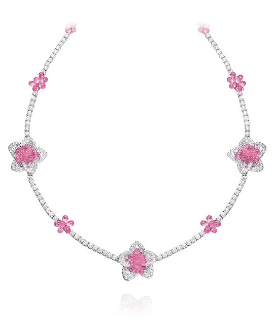 Pink Sapphire Briolette Flower Necklace