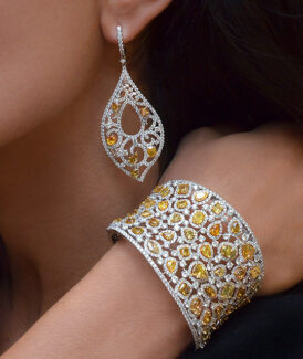 Fancy Color Diamond Filigree Drop Earrings