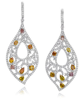 Fancy Color Diamond Filigree Drop Earrings