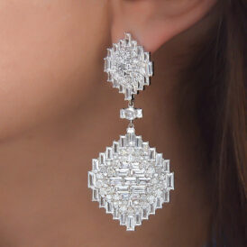 White Sapphire and Diamond Geometric Earrings