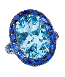 Oval Blue Topaz and Blue Sapphire Ring