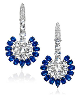 Rose-Cut Sapphire and Diamond Fan Drop Earrings