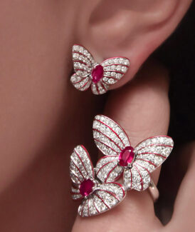 Butterfly Earrings with Rubies and Diamonds
