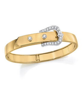 Yellow Gold Buckle Bangle with Diamonds