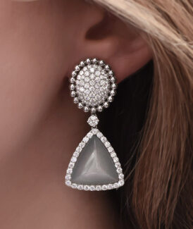 Beaded White Gold and Grey Moonstone Earrings