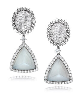 Beaded White Gold and Grey Moonstone Earrings