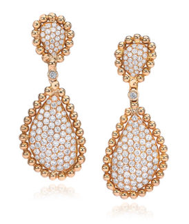 Beaded Rose Gold and Pavé Diamond Drop Earrings