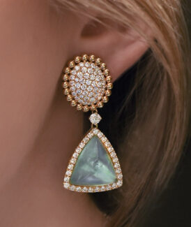 Beaded Rose Gold and Pavé Diamond Drop Earrings with Mother-of-Pearl